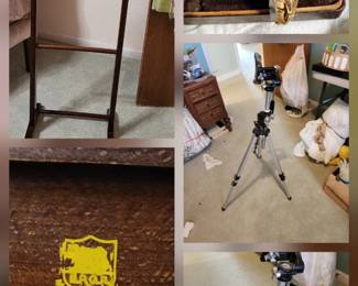 Wood valet stand made in italy, camera tripod,gillete Milord gold razer w/original box