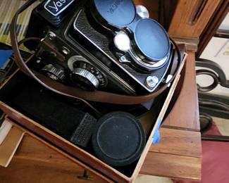 Yashica 635 camera and a camera tripod 