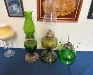 An assortment of oil lamps.