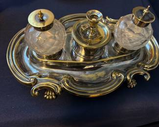 SILVER PLATE INKWELL SET