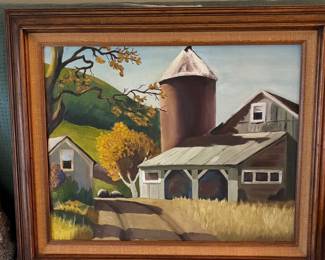 Mid-Century Farm Landscape Oil Painting Signed C. GAVA