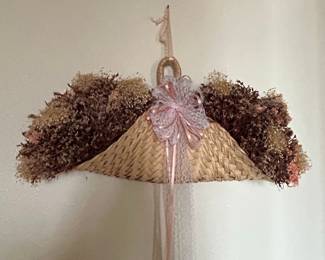 Vintage Woven Straw Angel Wall Hanging with Dried Botanicals