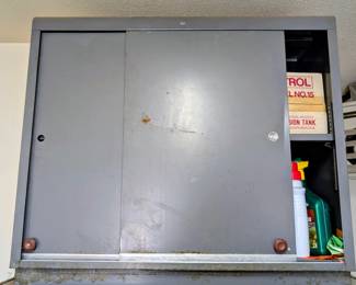 Vintage Metal Storage Cabinet with Sliding Doors