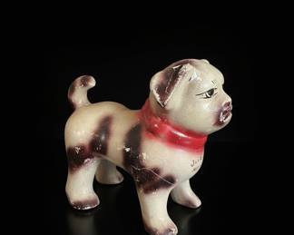 Vintage Ceramic Pug Figurine with Red Scarf