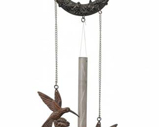 Happy Gardens Metal Hummingbird Wind Chime with Floral Ring