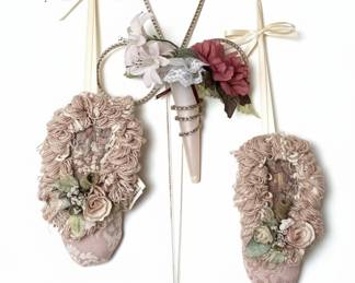 Vintage Floral Ballet Slipper Ornaments with Necklace