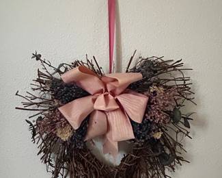 Dried Floral and Twig Wreath with Pink Bow
