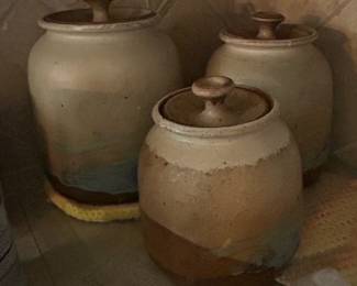 Vintage Stoneware Crock Set with Lids