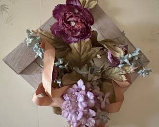 Vintage Diamond Shaped Floral Wall Hanging with Peony and Hydrangeas