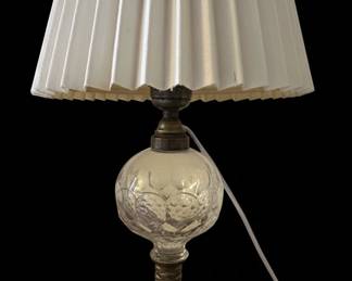 Antique Crystal Oil Lamp Table Lamp with Embossed Font and Pleated Shade