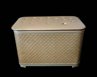 Vintage Pearl-Wick Hollywood Regency Gold Wicker Laundry Hamper