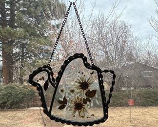 Pressed Flower Teapot Suncatcher with Sunflowers