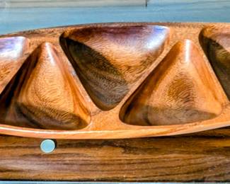 Vintage Leilani Hand Carved Monkey Pod Wood Divided Serving Tray