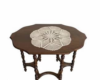 Victorian Walnut Octagonal Drop Leaf Gateleg Table with Crochet Doily