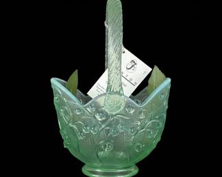 Fenton Art Glass Lily of the Valley Basket - Seafoam Green Iridescent and other items