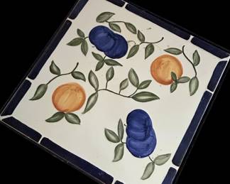 Vintage Hand-Painted Ceramic Fruit Tile Trivet - Tuscan Orchard