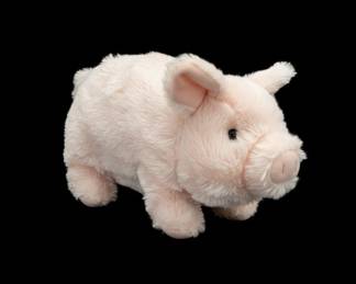 Woven Wicker Basket with Handle and Decorative Gourd Pot with Plush Pig Toy