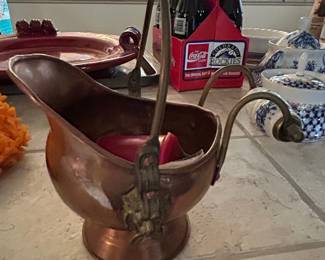 Vintage Copper Coal Scuttle with Handle