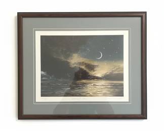 Night Seascape with Crescent Moon and Stars by Susan Jameson