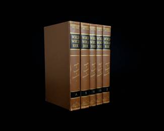 World Book Encyclopedia Set, Applied Practical Electricity Set, and Vintage Metal Ammo Box