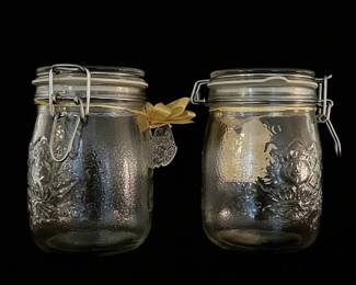 Vintage Wheaton Embossed Fruit Glass Jar with Swing Top Lid