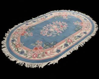 Oval Serena Aubusson Style Floral Rug with Fringe