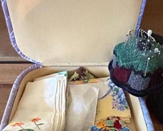 Vintage Sewing Box with Linens and Notions