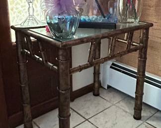 Hollywood Regency Faux Bamboo & Glass Coffee Table