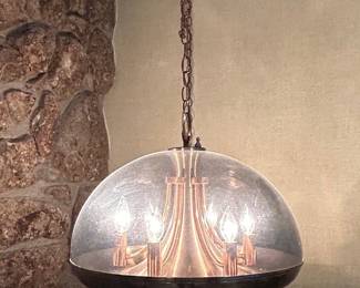 Mid-Century Modern Dome Pendant Light with Copper Accents