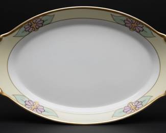 Vintage Hand-Painted Porcelain Serving Platter with Floral Motif and Gilt Trim