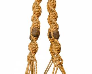 Vintage Macrame Plant Hanger with Abstract Floral Ceramic Pot