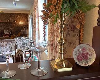 Etched Crystal Coupe Glasses with Floral Motif