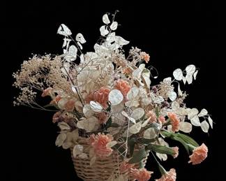 Dried Flower Arrangement with Lunaria and Carnations in Wicker Basket