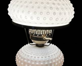 Hobnail Milk Glass Oil Lamp with Brass Base