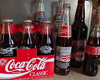 Vintage Coca-Cola and Pepsi Soda Bottle Collection with Display Tray