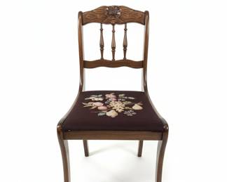 Antique Hepplewhite Mahogany Needlepoint Hoop Back Side Chair