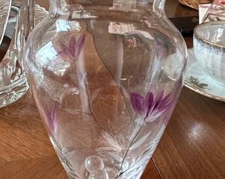 Lenox "Floral Spirit" Etched Glass Vase with Purple Ruffled Rim