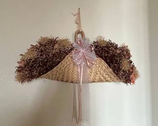 Vintage Dried Flower and Straw Umbrella Wall Hanging