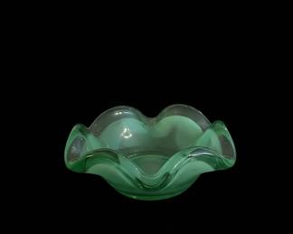 Emerald Green Blenko Glass Ruffled Bowl