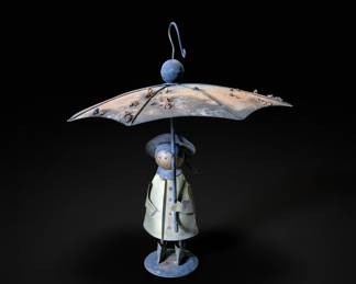 Vintage Bijan MCM Metal Figurine of a Girl with Umbrella