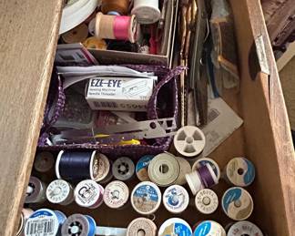 Assorted Vintage Thread Spools and Sewing Notions