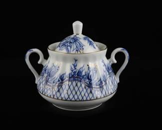 Imperial Lomonosov Porcelain Tea Set - Cobalt Net Pattern