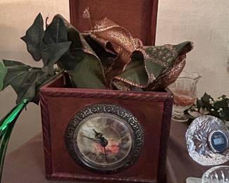 Vintage Decorative Wooden Box with Faux Clock Face
