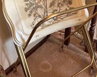 Vintage Folding TV Tray Table with Scenic Print