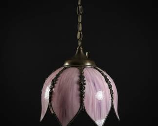 Vintage Pink Slag Glass Tulip Hanging Lamp