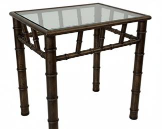 Vintage Gilt Faux Bamboo Side Table with Glass Top