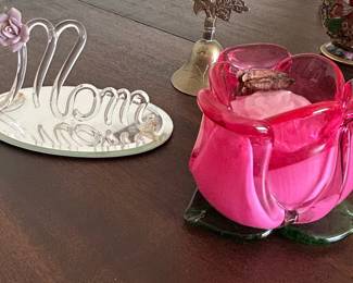 Murano Glass "Mom" Sculpture with Rose