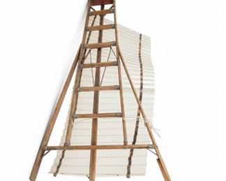 Vintage Wooden Ladder with Corrugated Plastic Sheeting