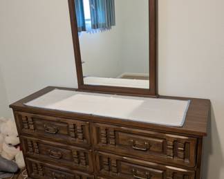 Mid-Century Modern Dark Wood Dresser with Mirror