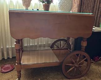 Vintage Drop Leaf Tea Cart with Spoked Wheels